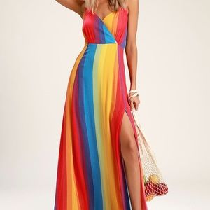 Lulu’s Lafern Rainbow Striped Sleeveless Maxi
